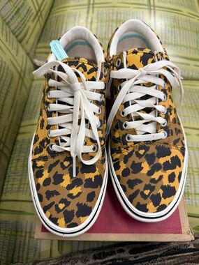 Vans Yellow and Black Leopard Print Low-Top Sneakers